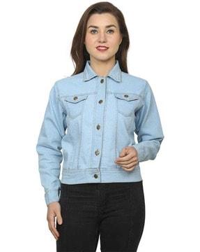 washed denim jacket with flap pockets