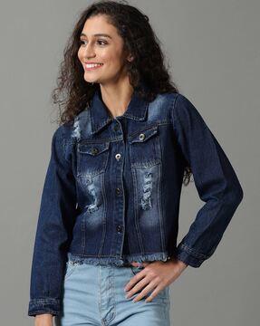 washed denim jacket with flap pockets