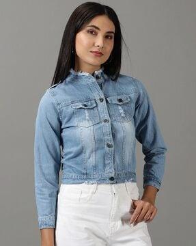 washed denim jacket with flap pockets