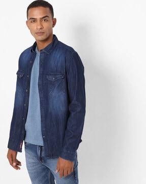 washed denim shirt with flap pockets