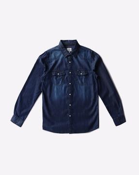 washed denim shirt with patch pocket