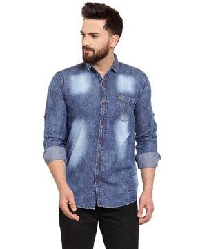 washed denim shirt with patch pocket