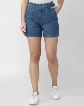 washed denim shorts with insert pockets