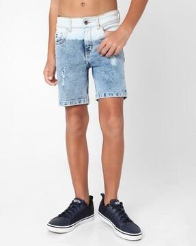 washed distressed denim shorts