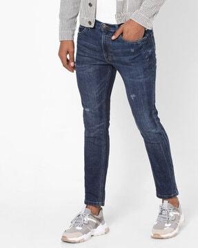 washed distressed skinny cropped jeans