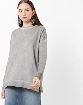 washed drop-shoulder sweatshirt with vented hems