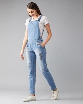 washed dungaree with light distress