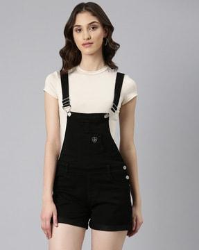 washed dungaree with strappy sleeves