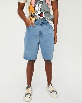 washed flat-front city shorts