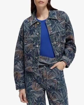 washed floral jacquard denim jacket