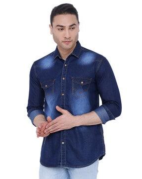 washed full sleeves slim fit shirt