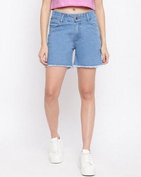 washed high-rise denim shorts