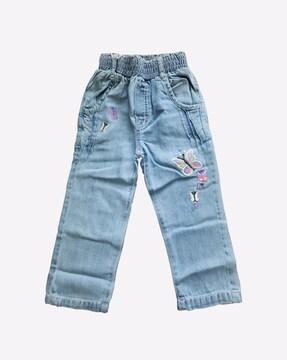 washed jeans with embroidery accent