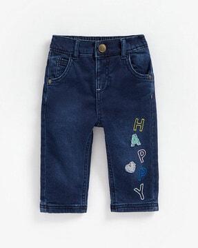 washed jeans with embroidery
