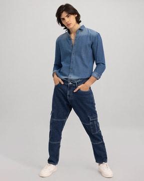 washed jeans with slip pockets