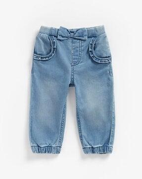 washed jogger jeans with bow