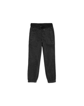 washed jogger jeans with drawstrings