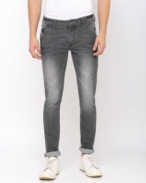 washed lightly-distressed skinny jeans