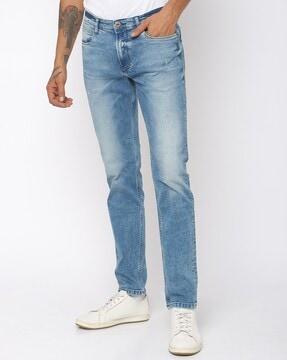 washed lightly-distressed slim fit jeans