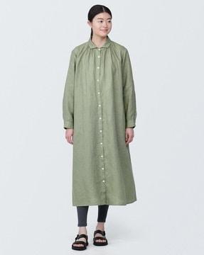 washed long sleeve linen shirt dress