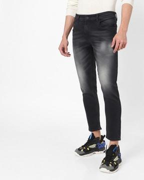 washed low-rise cropped skinny fit jeans