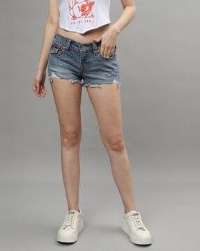 washed low-rise denim shorts