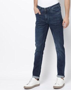 washed low-rise slim fit jeans