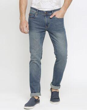 washed low-rise slim fit jeans