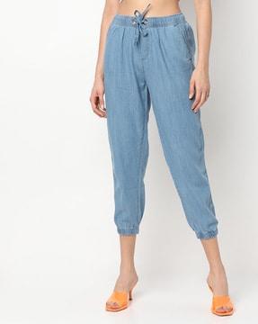 washed mid-calf length pants