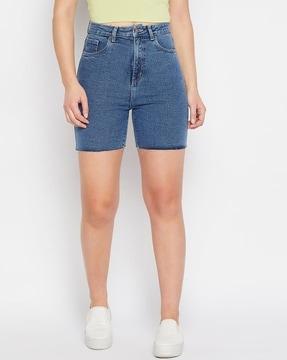 washed mid-rise denim shorts