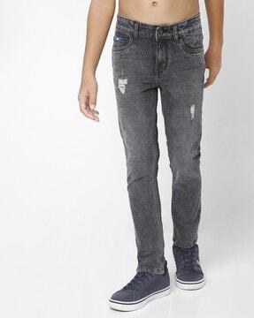 washed mid-rise jeans