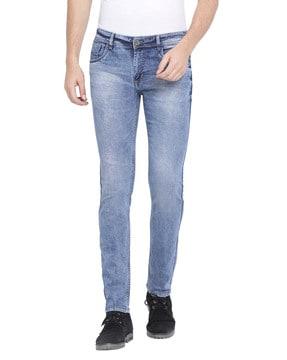 washed mid-rise slim fit jeans