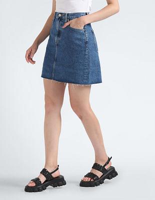 washed mom denim skirt