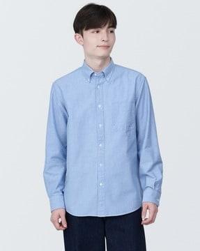 washed oxford button down long sleeve shirt