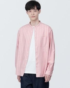 washed oxford stand collar long sleeve shirt