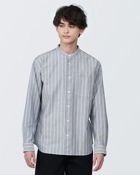 washed oxford stand collar long sleeve shirt