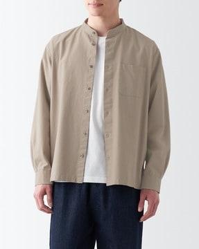 washed oxford stand-collar shirt