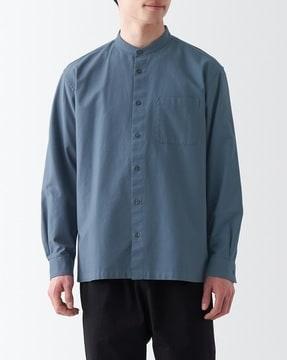 washed oxford stand-collar shirt