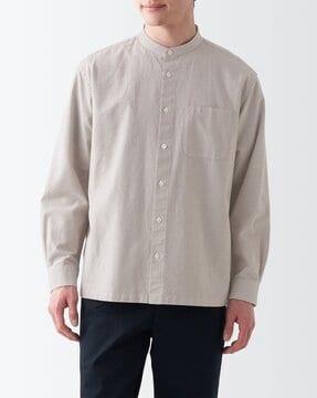 washed oxford stand-collar shirt