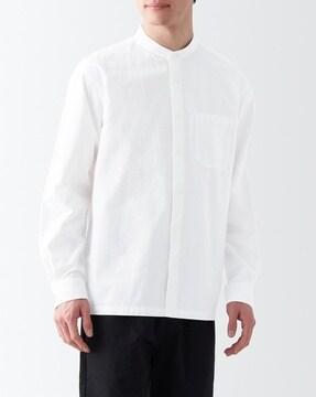 washed oxford stand-collar shirt