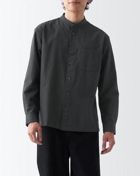 washed oxford stand collar shirt