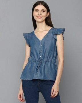 washed peplum top with waist tie-up