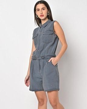 washed playsuit with flap pockets