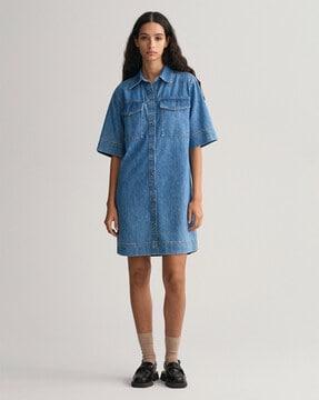 washed shirt dress with short sleeves