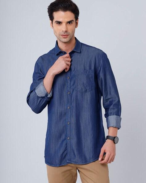 washed shirt with patch pocket