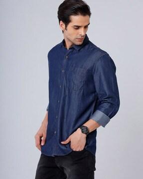 washed shirt with patch pocket