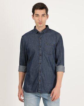 washed shirt with patch pocket