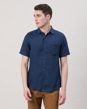 washed shirt with patch pocket