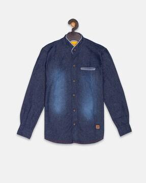 washed shirt with welt pocket