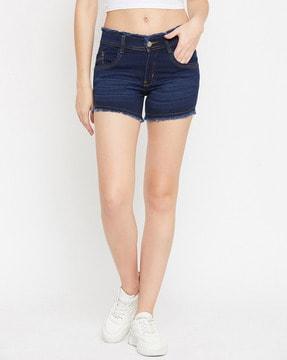 washed shorts with frayed hem